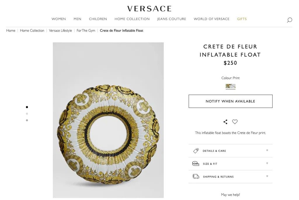 Pelampung sultan keluaran Versace
