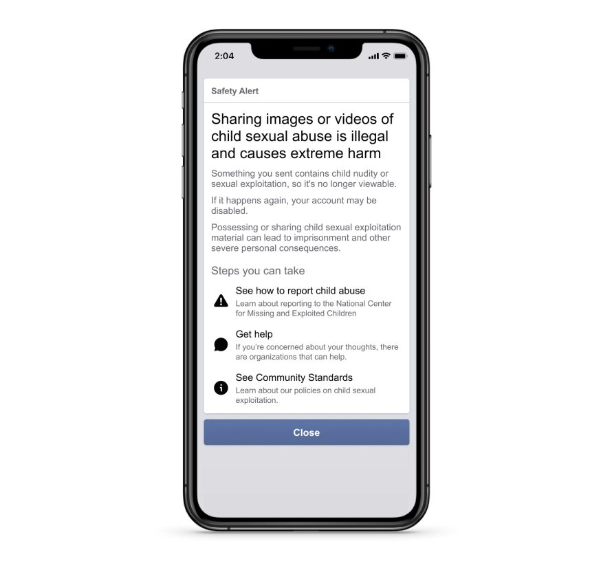 Screenshot of child exploitation safety alert