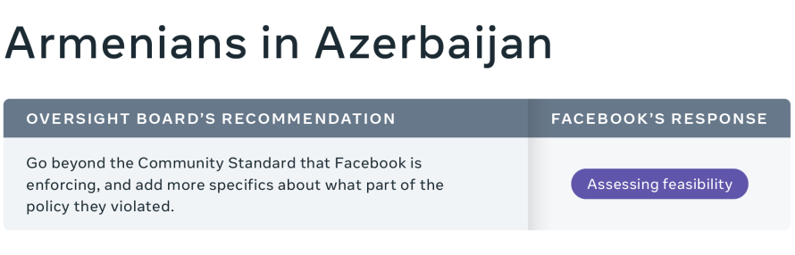 Facebook's response to Oversight Board's First Decisions graphic