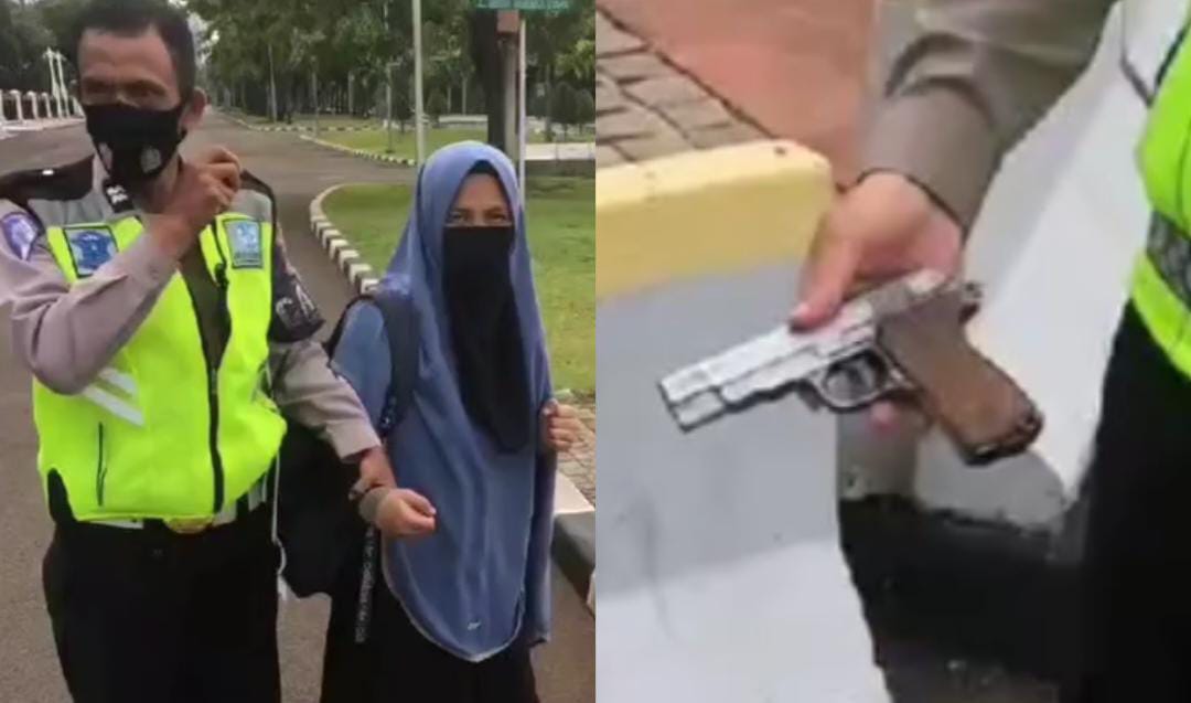 Tangkapan layar wanita bercadar ke istana presiden membawa Senpi (ist.)