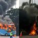 Bus yang terbakar di dekat gerbang Tol Menanggal Surabaya (blok-a.com/ist)