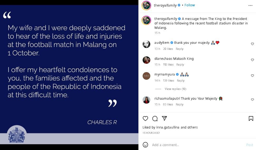 Raja Charles III Tragedi Kanjuruhan