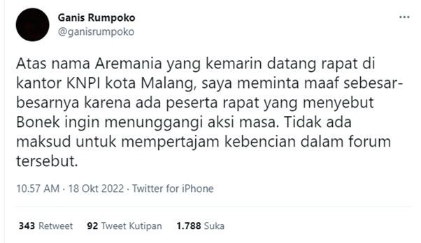 Ganis Rumpoko Arema Bonekmania Aksi Turun Jalan Minta Maaf