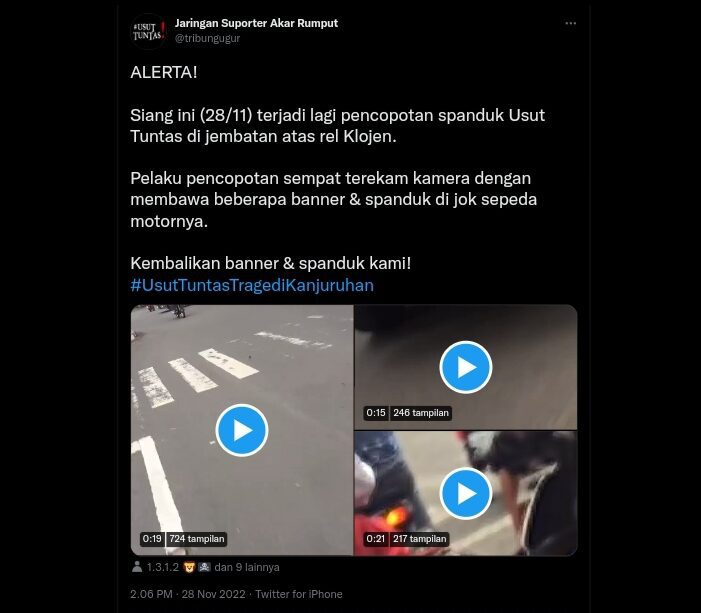 Tangkapan layar Twitter spanduk usut tuntas dicppot