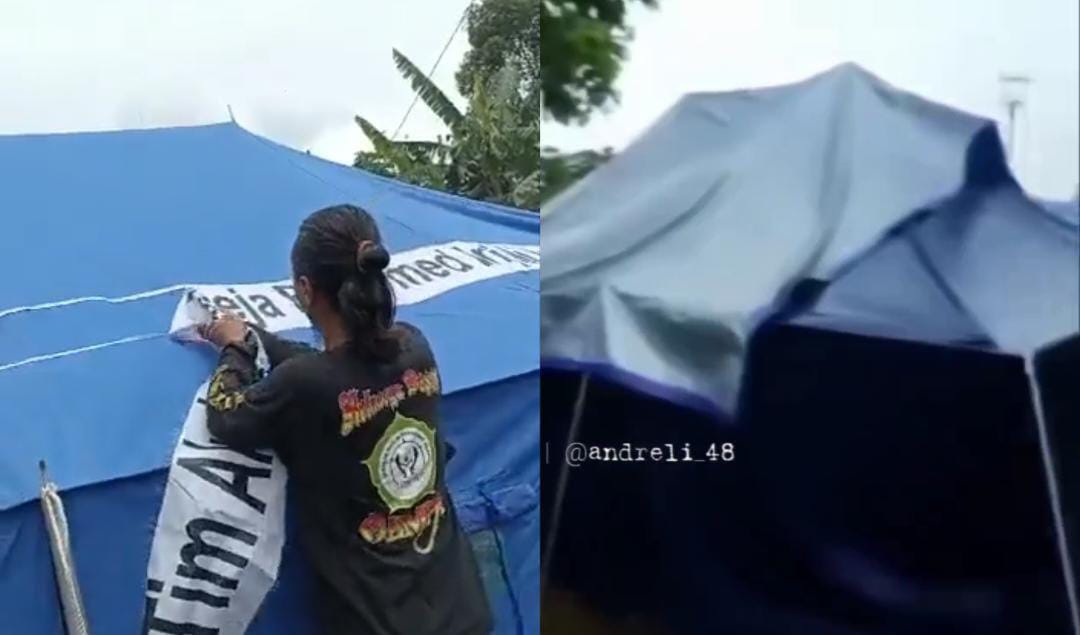 tenda pengungsian Cianjur bocor