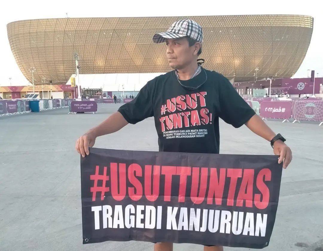 Harie Pandiono di venue Piala Dunia 2022/Foto: Istimewa (dok.Instagram @harie_pandiono_paimin)