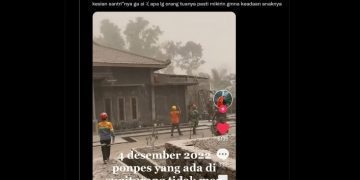 Tangkapan layar cuitan penghuni Ponpes di Lumajang menolak dievakuasi pasca Erupsi Semeru (Twitter)