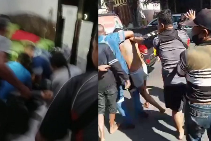 Tangkapan layar video pria diduga begal Banyuwangi ditangkap dan dimassa.