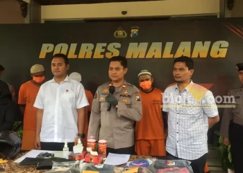 Rilis pembunuhan berencana di Wonosari Kabupaten Malang di Mapolres Malang, Rabu (1/2/2023) (blok-a/Putu Ayu Pratama S)