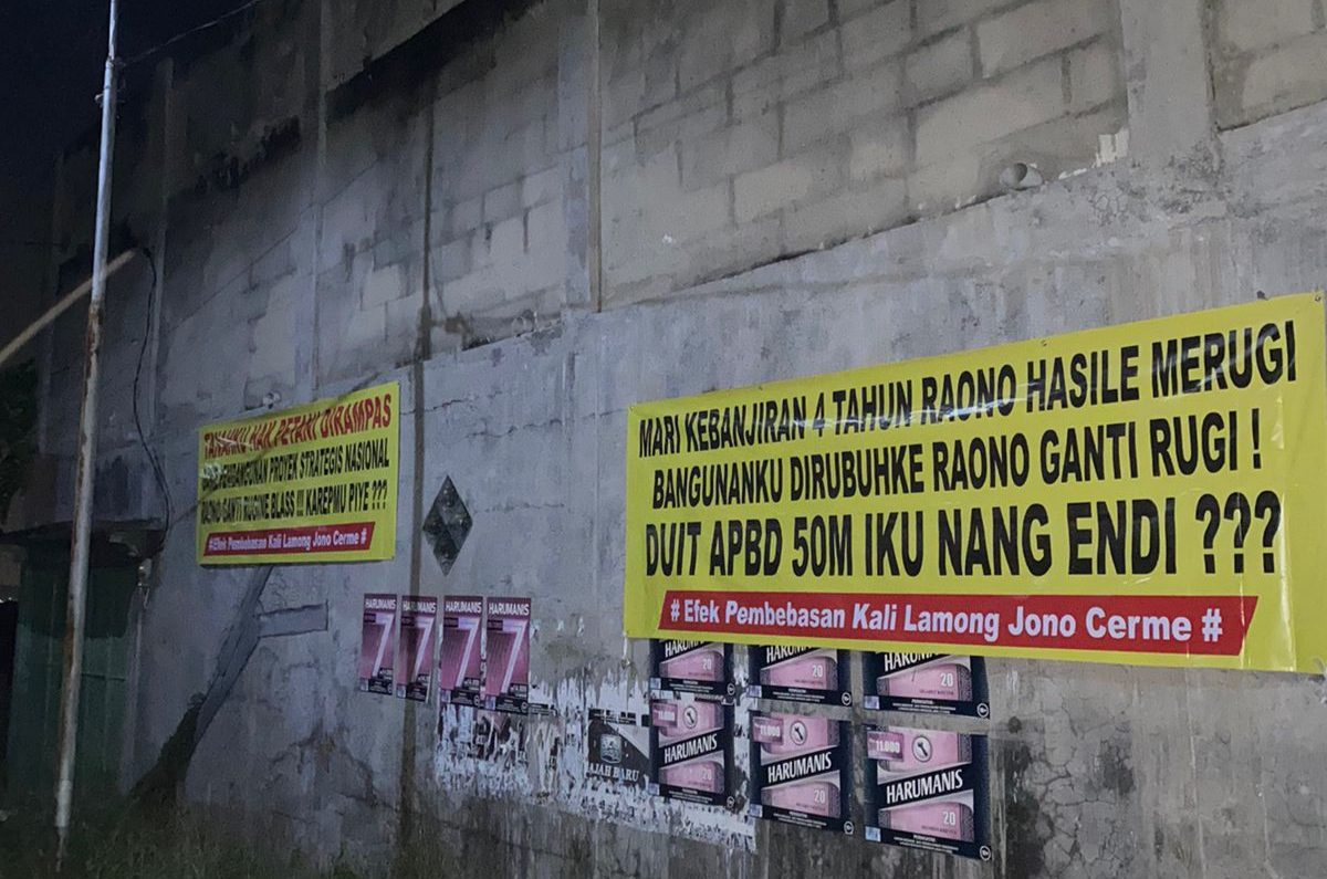 Lokasi tanah dan bangunan milik warga yang masuk daftar rehabilitasi kali Lamong yang belum dibayar ganti rugi oleh Pemkab Gresik.