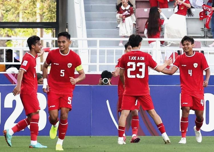 Pemain Timnas Indonesia U-23 dalam pertandingan melawan Timnas Yordania U-23 di Piala Asia 2024, Qatar