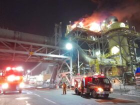 Kobaran api melahap Smelter PT Freeport Indonesia di kawasan Ekonomi Khusus Java Integrated dan Industrial Port Estate (JIIPE), Gresik.