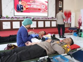 Kegiatan donor darah dalam rangka peringatan HUT Humas Polri ke-73.(dokumen Polres)