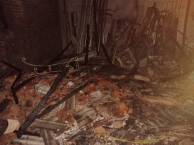 TKP gudang salon kecantikan yang ludes terbakar di Desa Gunung Jati, Kecamatan Jabung, Kabupaten Malang.