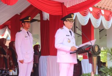Pj Bupati Bojonegoro, Adriyanto dalam upacara peringatan HJB ke-347, Minggu (20/10/2024).