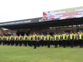 Apel pergeseran pasukan pengamanan Pilkada di Mapolres Mojokerto kota.(blok-a.com/Syahrul Wijaya)