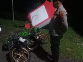 Piket lantas Polsek Muncar lakukan olah TKP laka tunggal di Jalan Raya Kaliploso, Kecamatan Cluring, Senin (18/11/2024).(dok. Polsek Cluring)