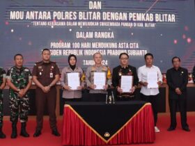Ketua DPRD Kabupaten Blitar, Supriadi menghadiri  penandatanganan MoU antara Polres Blitar dan Pemkab Blitar untuk mendukung program ketahanan pangan nasional. (blok-a.com/Fajar)