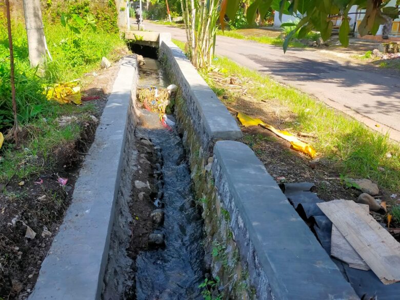 Pembangunan saluran irigasi tersier Desa Temuguruh, Kecamatan Sempu, Banyuwangi, meggunakan ADD belasan juta rupiah dikeluhkan warga, Kamis (19/12/2024)(blok-a.com/Kuryanto).
