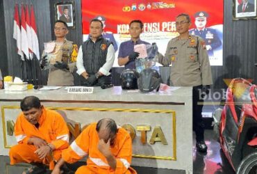 Konferensi pers ungkap kasus pelaku jambret yang viral di medsos yang digelar di Ballroom Sanika Satyawada Polresta Malang Kota, Jumat (6/12/2024). (blok-a.com/ Muhammad Berril Labiq)