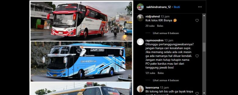 Netizen Ngamuk Geruduk Akun Instagram PO Bus Sakhindra Trans, Tuntut Tanggung Jawab Kecelakaan Maut di Kota Batu