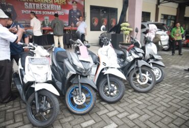 Barang bukti motor curian yang berhasil diamankan polres Jombang.(blok-a.com/Syahrul Wijaya)