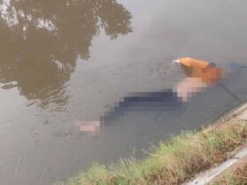 Mayat perempuan yang hanyut di sungai Megaluh.(Foto warga)