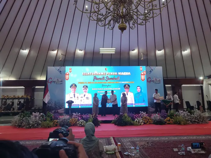 Pamit sambut Pj Bupati Bojonegoro di Pendopo Malowopati, Selasa (4/3/2025).