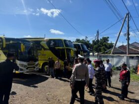 Polresta Banyuwangi bersama Forkopimda saat gelar ramp check Bus AKAP, Senin (20/3/2025).(blok-a.com/Kuryanto)