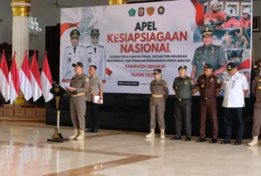 Apel nasional HUT Satpol PP, Satlinmas dan Damkar di Pendapa Delta Wibawa Sidoarjo.