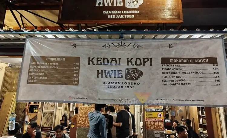 Kedai Kopi Hwie yang berada di kawasan Pasar Klojen, Kota Malang atau Jalan Cokroaminoto.(blok-a.com/Yogga Ardiawan)