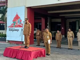 Apel pertama jajaran Pemkab Sumenep usai libur Lebaran, Selasa (8/4/2025).