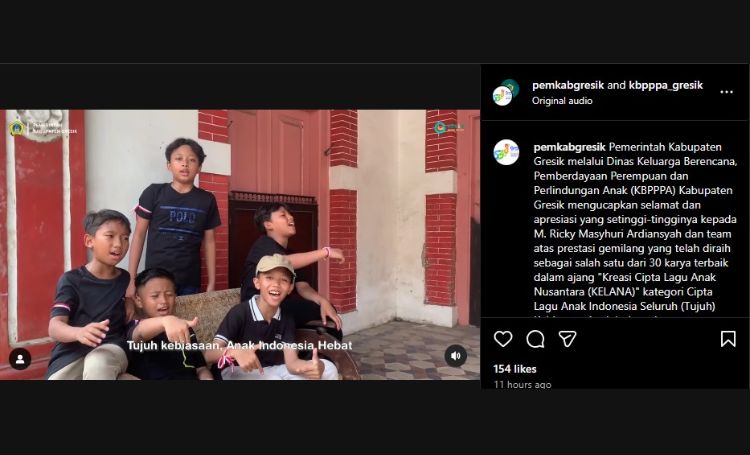 Tangkapan layar IG pemkab Gresik dan Dinas KBPPA Gresik, video Nagabola SD NU 1 Trate.