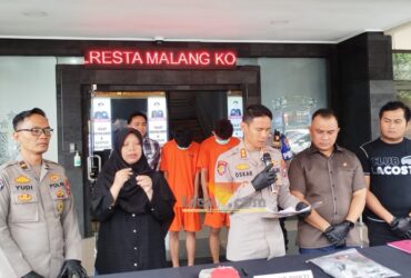 Rilis pengungkapan pelaku pelemparan kendaraan di Jalan Veteran Malang. (blok-a.com/Yogga Ardiawan)