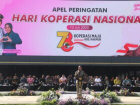 Bupati Jember memberikan sambutan dalam Harkopnas ke-78, Sabtu (12/7/2025). (Foto: Diskominfo Jember for blok-a.com)