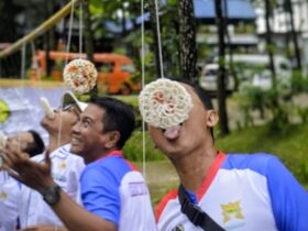 Suasana lomba yang digelar HIPMI dan PWI mojokerto dalam rangka menyambut HUT kemerdekaan RI ke-80 di Alas Venus Trawas.(blok-a.com/syahrul wijaya)