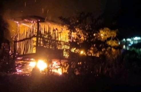 Kebakaran hebat saat hanguskan kandang kambing milik warga Kecamatan Kalipuro, Banyuwangi, Rabu (20/08/2025)(Istimewa)