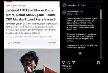 Tangkapan layar akun Instagram Ferry Irwandi (Akun Instagram @irwandiferry)