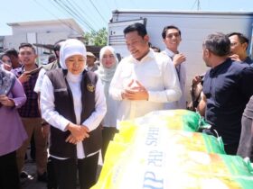 Gubernur Jatim dan Bupati Sidoarjo saat meninjau pasar murah di Desa Sedatigede, Kecamatan Sedati, Rabu (3/9/2025).