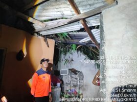 Rumah warga yang rusak akibat terkena hujan disertai angin kencang yang mengguyur wilayah Mojokerto.(dokumen BPBD Kabupaten Mojokerto)