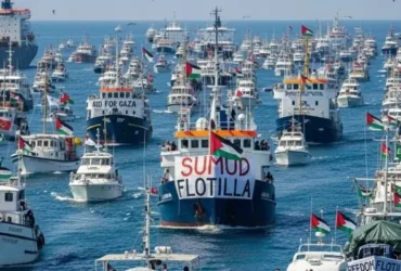 Armada kapal-kapal kemanusiaan dalam gerakan Global Sumud Flotilla (foto: @fazrulazreen/threads)