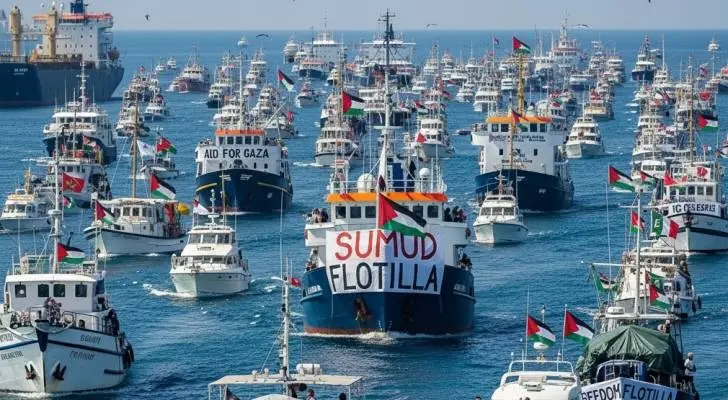Armada kapal-kapal kemanusiaan dalam gerakan Global Sumud Flotilla (foto: @fazrulazreen/threads)