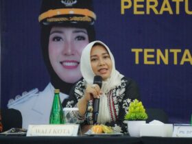 Wali Kota Mojokerto Ning Ita berikan sambutan dalam acara sosialisasi perwali tentang RDTR di Lyn Hotel, (blok-a.com/Syahrul Wijaya)