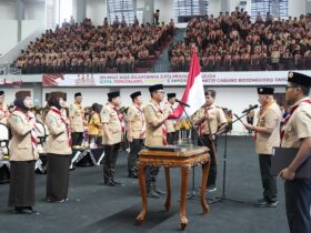 Pelantikan Mabincab, Kwartir Cabang, serta Pramuka Garuda masa bakti 2025–2030 di GOR Utama Bojonegoro, Kamis (20/11/2025).