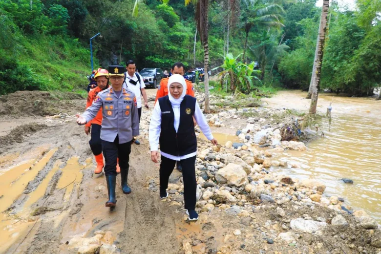 Gubernur Jatim Khofifah Indar Parawansa meninjau dampak erupsi Gunung Semeru di Lumajang. (dok. Biro Adpim Pemprov Jatim)