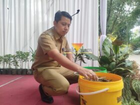 Plt Kepala DLH Kabupaten Malang, Ahmad Dzulfikar Nurrahman saat menunjukkan hasil olahan sampah menjadi RDF (blok-a.com / Yogga Ardiawan)