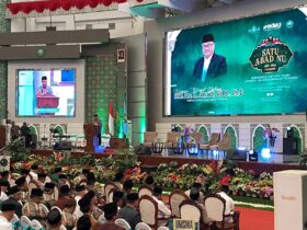 Sambutan Prof. Drs. H. Junaidi S.Pd P.Hd, Rektor Unisma di Acara Kickoff Harlah Satu Abad NU. (blok-a.com / M Berril Labiq)