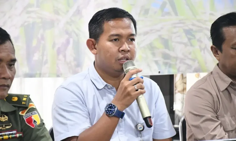 Kepala perum Bulog cabang Mojokerto Muhammad Husin saat memberikan sambutan dalam acara Sergab 2026.(Foto: Istimewa)