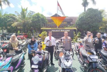 Rilis resmi ungkap kasus pencurian kendaraan bermotor di Halaman Mapolres Malang (blok-a.com / Yogga Ardiawan)