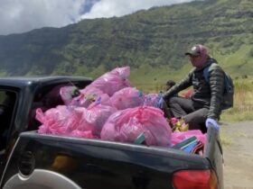 Kegiatan bersih-bersih kawasan Gunung Bromo yang dilakukan oleh Balai Besar TNBTS pada Senin (6/4/2026) (TNBTS)